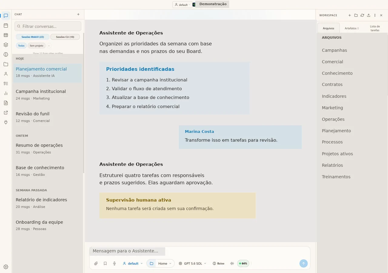 Conversa demonstrativa do MultiIA Assistentes com dados integralmente fictícios